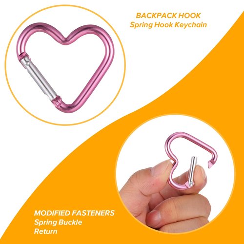 Mabor 10Pcs Heart Shaped Carabiner Cute Carabiner Clip Small Keychain Clip Aluminum Alloy Carabiner Clip Heart Shape Key Ring Mini Snap Hooks Keychain for Water Bottle Holder Traveling