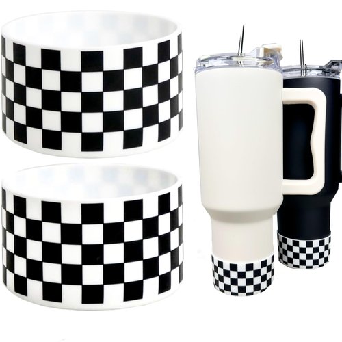 Nakor home 2 Pack Antislip Checkered Protective Silicone Boot for Stanley Tumbler 20-40oz, Hydro Flask 12-24oz & Simple Modern 20-40oz, Water Bottles with 2.8-2.97" Base