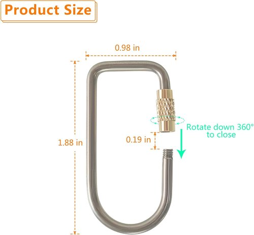 2 Pcs Titanium Locking Carabiner Titanium Alloy U-Shaped Key Chains Rings Buckles for Indoor Outdoor Use