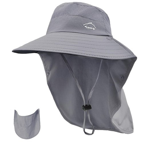 Rosoz Sun Hat for Men Women with Neck Flap,Wide Brim UPF50+ Fishing Hat with Detachable Face Cover Outdoor Sun Protection Hat