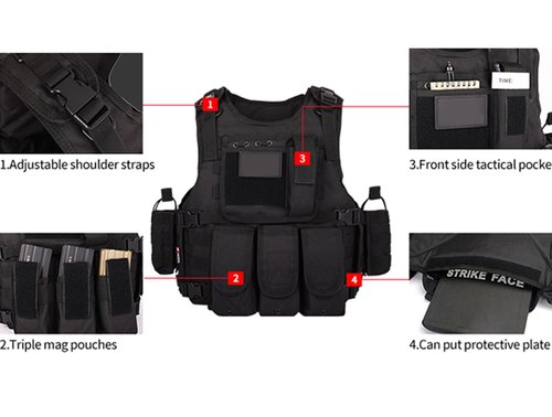 PIKEON Tactical Airsoft Vest Outdoors CS Game Vest Adjustable Adult Suitable for Train (Black)