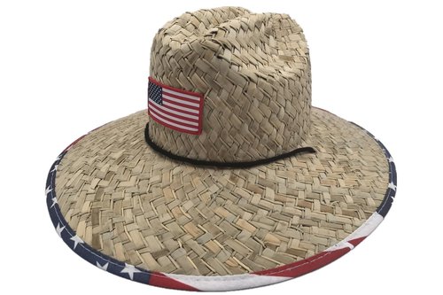 TUREVIEW Men's and Wowen's Lifeguard Straw Hat Wide Brim Beach Hat Sun Protection Outdoor Hat for Fishing Hiking (American Flag)