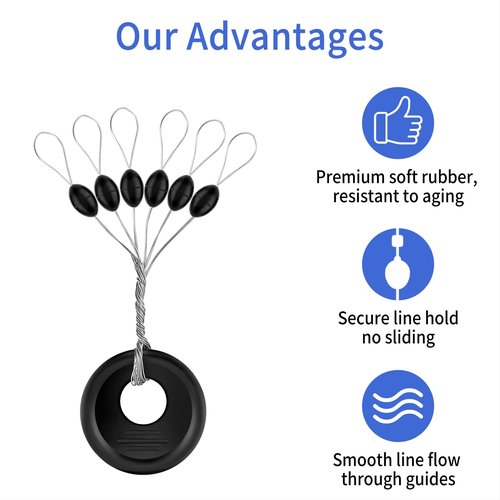 Hufopik 240 Pieces Middle-Sized Fishing Rubber Bobber Beads Stoppers 6 in 1 Black Float Sinker Stops