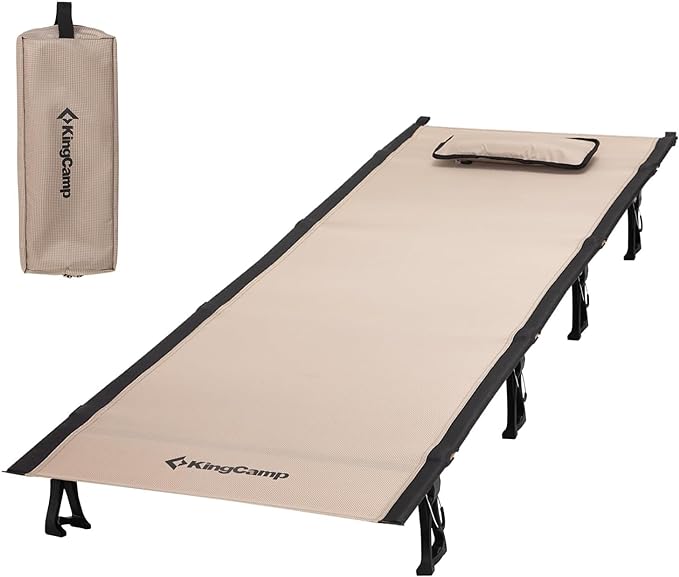 KingCamp Ultralight Camping Cot, Portable Folding Cots 265lbs Heavy Duty Sleeping Bed with Pad Pillow for Adults Outdoor Backpacking Travel Hiking, Khaki