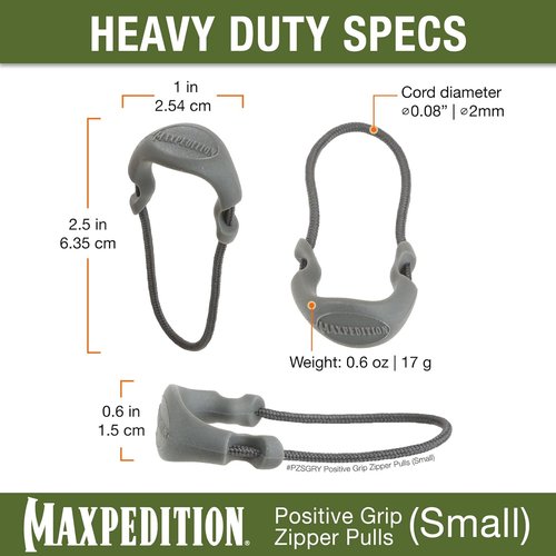 MAXPEDITION Positive Grip Zipper Pulls (Small, Gray) Pack of 6, Zipper Pull Replacement for Tactical Backpack, EDC Pouch, Bug Out Bag & Luggage, Sling Pull Tab, PZSGRY