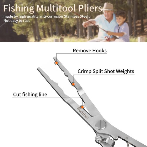 Pullther fishing Needle Nose Pliers Fishing,Hook Remover,Stainless Steel,Fishing Pliers Kit with Lanyard,Braid Cutter Rustproof Fishing Multitool for Saltwater Freshwater