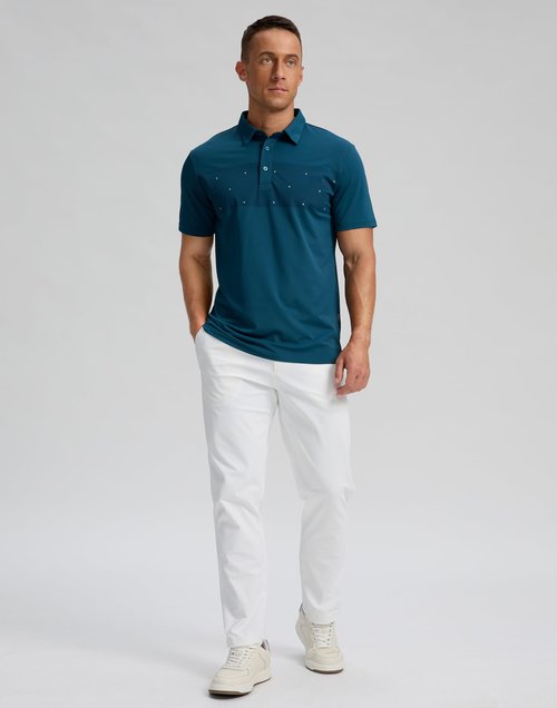 Men's Golf Shirts Dry Fit Moisture Wicking Performance Short Sleeve Collared Polo Shirts for Casual Tennis Bussiness (Reflecting Pond Flag, L)