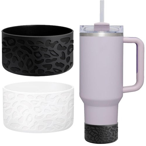 Raioaea for Stanley Cup Accessories, Leopard Engraved Silicone Boot for Stanley Cup 40oz 30oz 20oz & Hydro Flask 12-24oz, Stylish Bottom Protector Cover Sleeve for Yeti, Simple Modern,Rose Pink
