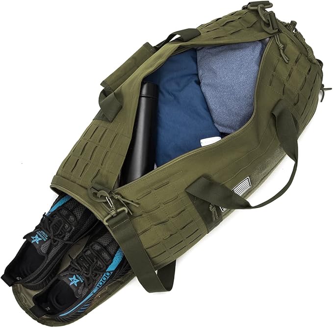 QT&QY 40L Military Tactical Duffle Bag For Men Sport Gym Bag Fitness Tote Travel Duffle Bag Training Workout Bag With Shoe Compartment Basketball Football Weekender Bag