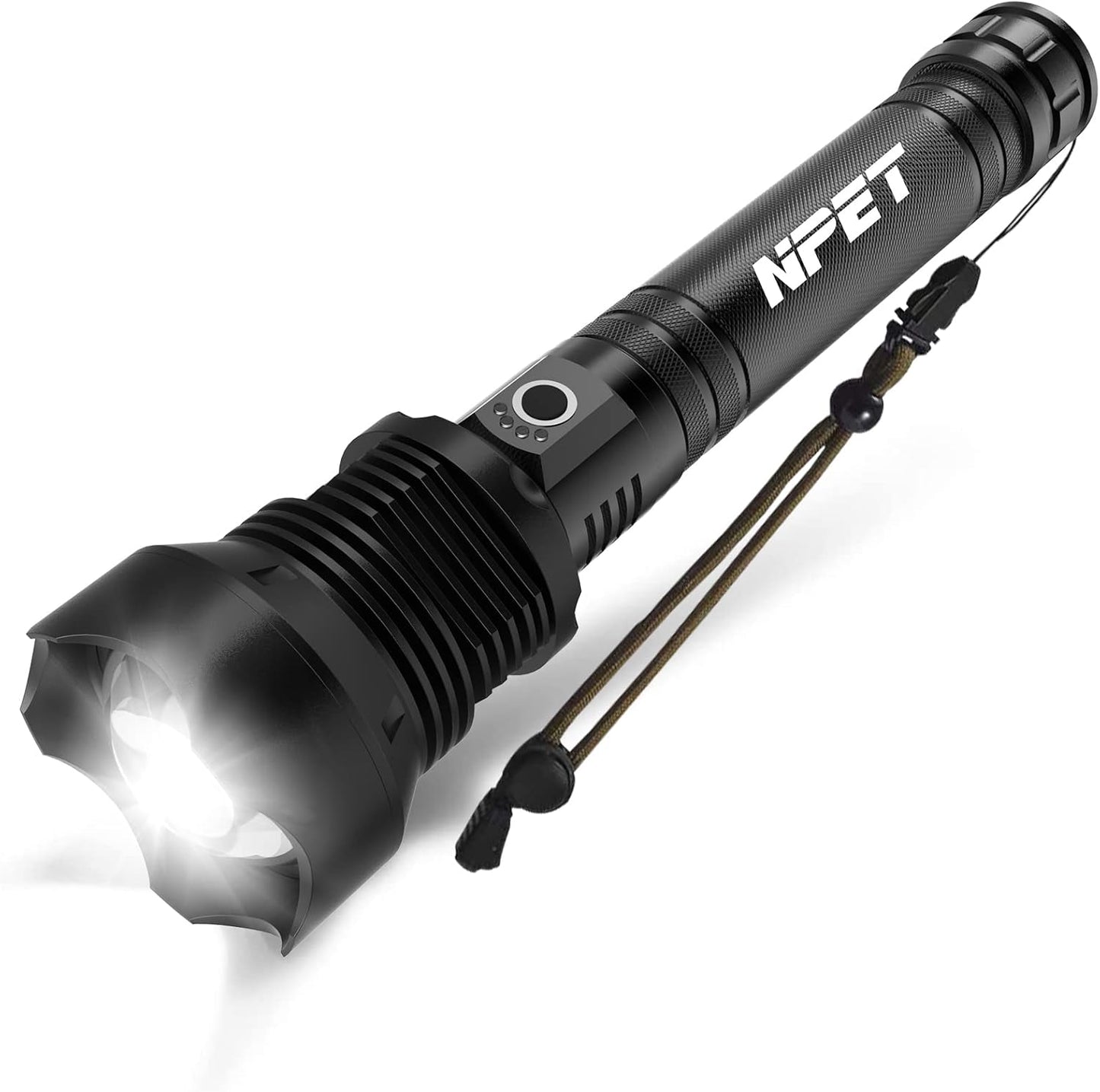 NPET T10 Car Flashlight 500 Lumens LED COB Light Solar Powered USB Rechargeable Tactical Multi-Function Torch Tool with 120dB Siren Window Breaker Seat Belt Cutter Compass for Camping