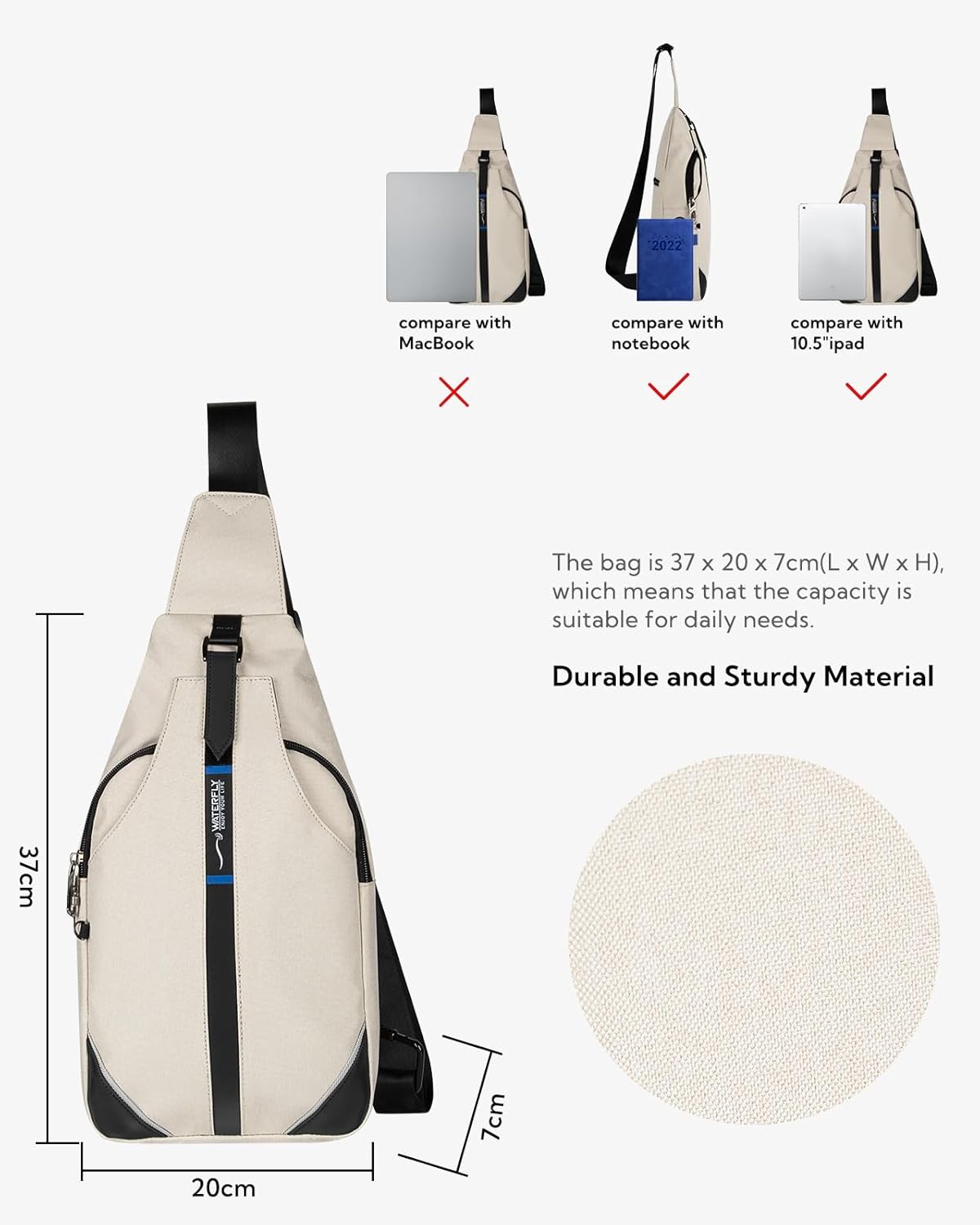 WATERFLY Small Crossbody Sling Backpack Anti Theft Backpack for Traveling Chest Bags for Men&Women Multipurpose Casual Daypack Hiking Shoulder Bag (Black)