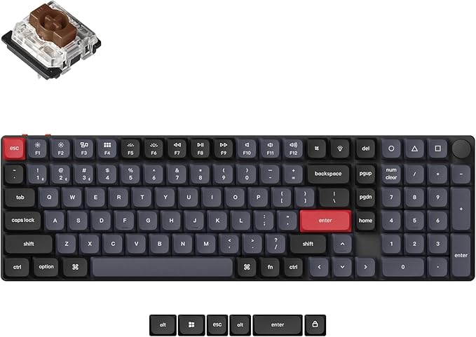 Keychron K17 Pro QMK/VIA Low-Profile Custom Wireless Mechanical Keyboard 96% Layout Programmable Knob Bluetooth/Wired White Backlight Compatible with Mac Windows Linux