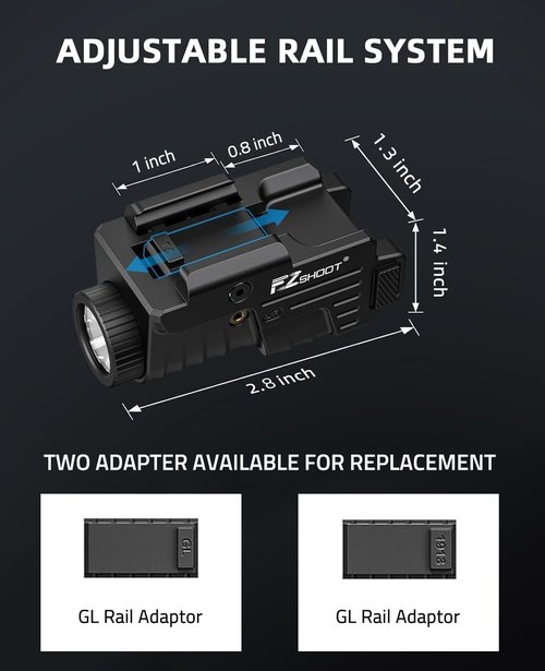 EZshoot 800 Lumens Pistol Light Laser Combo Rechargeable, Pistol Flashlight with Slidable Rail Compatible with Glock and Picatinny Rail, Tactical Flashlight with Green Laser Beam