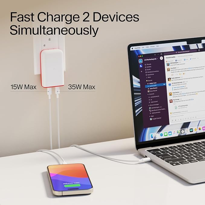 Twelve South PlugBug 50W USB-C Charger Block, 2-Port Fast Charging Block Hub for iPhone, iPad, MacBook & More, with Apple Find My Integration and Folding Prongs for Travel, USB Type C Fast Charger