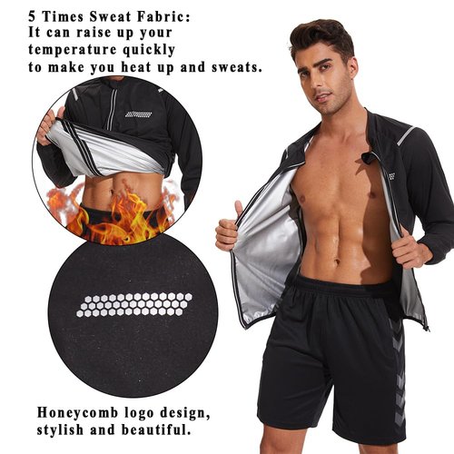 NINGMI Men's Sauna Jacket Sweat Suit for Men Long Sleeve Sauna Shirt Zipper Top Workout Body Shaper Slimming Fitness