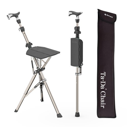Ta-Da Chair Series 1 Pro, Portable Trekking Hiking Pole, Folding Walking Stick with Seat, Walking Cane with Chair, Foldable Chair, Lightweight Aluminum, Easy Carry and Storage, Anti-Slip, Black