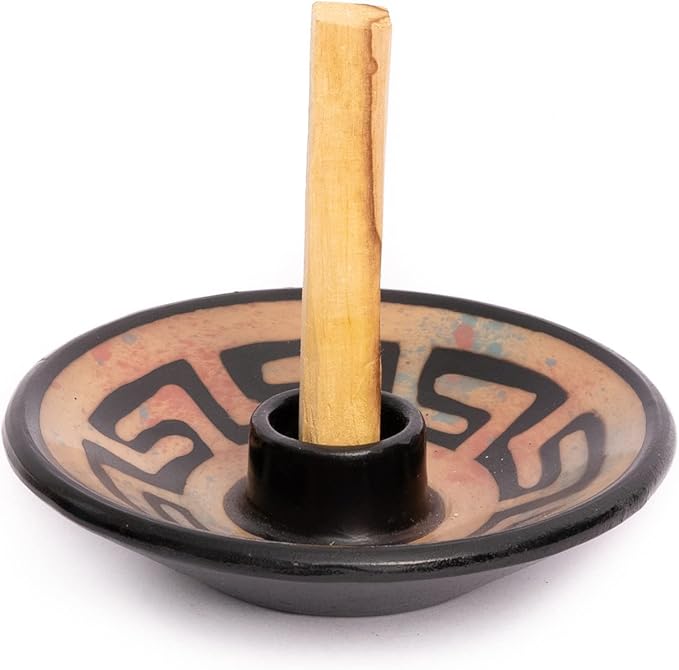 Luna Sundara Authentic Peru Pottery Palo Santo Stick Holder and Incense Holder Includes 5 Palo Santo Sticks Handmade Ceramic Smudge Bowl Sage Holder Palo Santo Holder (Peach)