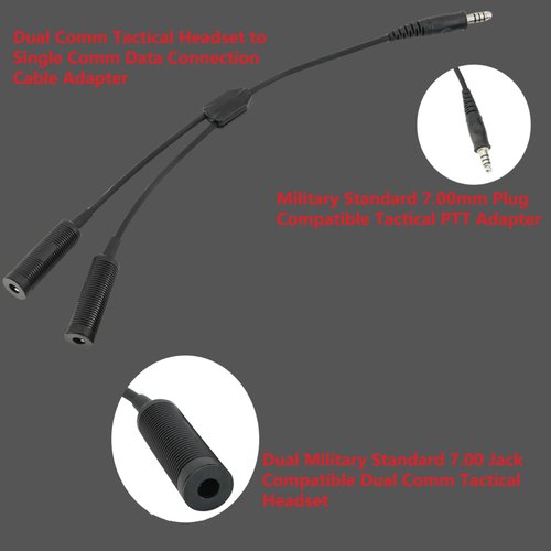 HEARFALCOM Tactical Dual Comm Headset Adapter U174 Plug Cable Converter Headset Accessory for Tactical Hunting Shooting (BK)