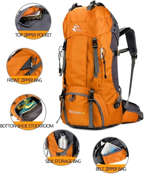Bseash 60L Waterproof Hiking Camping Backpack with Rain Cover, Large Outdoor Sport Travel Daypack Rucksack for Climbing