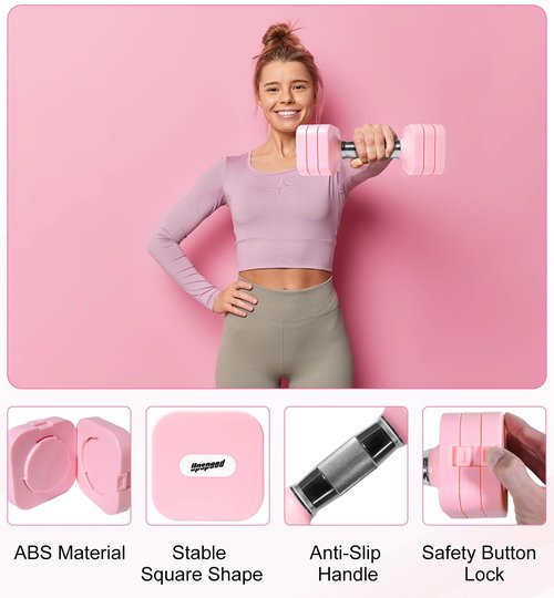20LBS Adjustable Dumbbell Set for Women Men, 4 in 1 Free Weights Dumbbells Set Hand Weights Set Adjust Dumbbell Weight Set for Home Gym Exercise Workout Strength Training Equipments, Pink