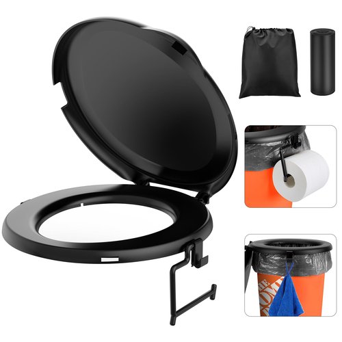 Portable Toilet for 5 Gal Buckets, Snap-on Seat with Lid - Including Storage & Disposable Bags, Ideal for Camping, Hiking, Emergencies, Cars, Boats