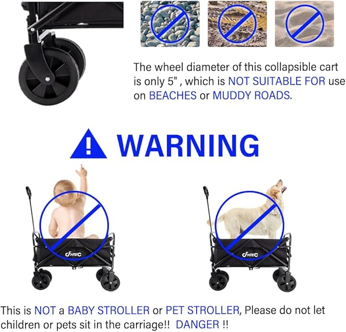 Collapsible Wagon Cart Black Foldable Utility Cart for Shopping, Camping, Sports and Garden, 100lbs Mini Home Folding Wagon Cart
