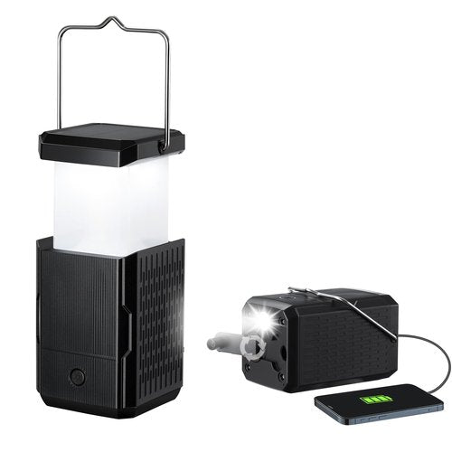 Camping Lantern Rechargeable, Hand Crank & Solar Camping Lights with USB Output, Tent Lights for Camping, Portable Camp Lamp, Camping Hurricane Home Power Failure Essentials (Black, 1 Pack)