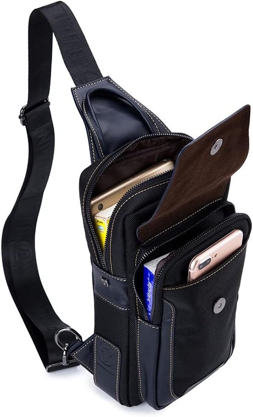Leather Sling Bag Backpack for Men Women Crossbody Shoulder Chest Day Pack Outdoor Travel Camping Tactical Daypack