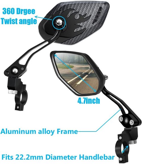 Bike Mirrors [Upgraded Version] Two PCS HD,Blast-Resistant, Glass Lens Bar End Mountain Bicycle Mirror Adjustable Bike Glass Mirror Rotatable Safe Rearview