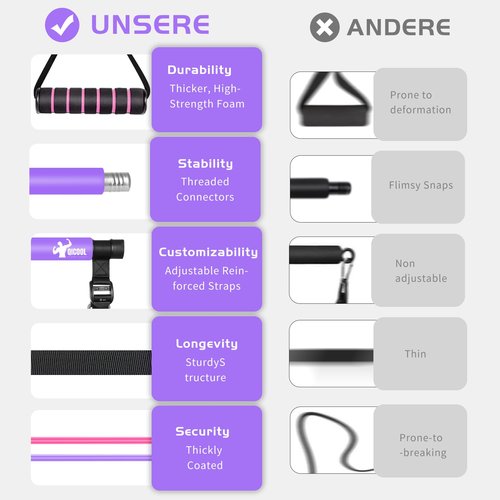 Pilates Bar Kit with Resistance Bands,Qicool Multifunctional Pilates Bar Exercise Equipment for Women, Home Gym Yoga,Resistance Bands Full Body Workout Equipment Purple (30lbs/40lbs)