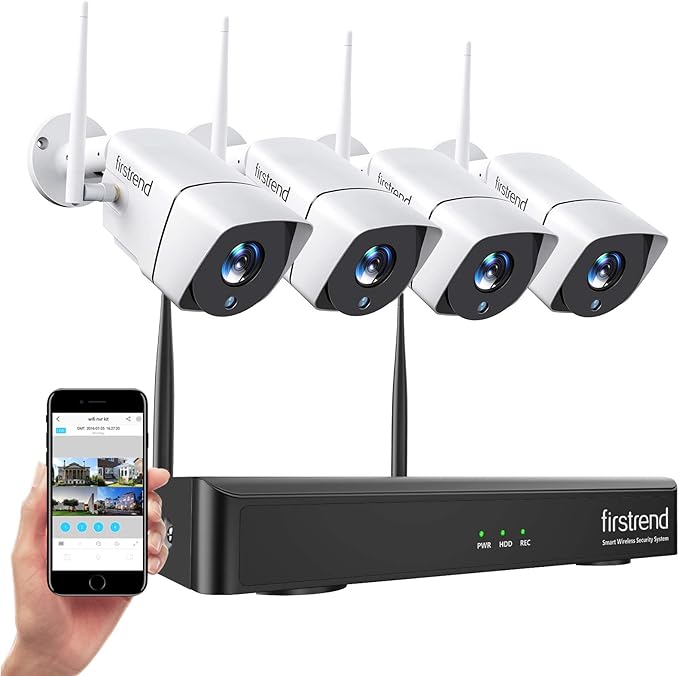 Wireless Security Camera System, Firstrend 8CH 1080P Wireless NVR System with 4 pcs 1.3MP IP Security Camera with 65 ft Night Vision and Easy Remote View, P2P CCTV for Home(No Hard Drive)