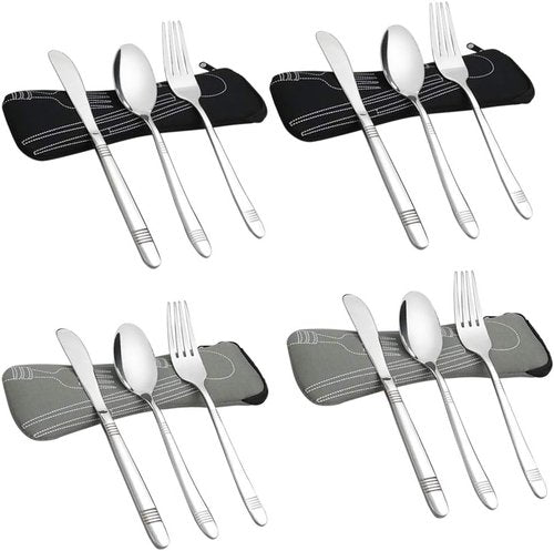 Begale 4-Set Stainless Steel Camping Flatware for Student, Traveling Knives Forks Spoons with Case