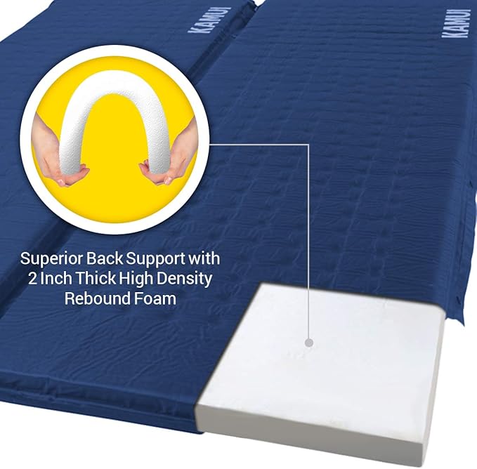 KAMUI Self Inflating Sleeping Pad - 2 Inch Thick Camping Pad Connectable with Multiple Camping Mats Designed for Tent, Couple, and Family Camping