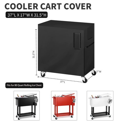 Tiscover Patio Cooler Cart Insulation Cover Fits for 80 Quart Rolling Ice Chest,Waterproof with Uv Cooler Covers Outdoor for 80 Quart Rolling Cooler Cart 37" L X 17" W X 31.5" H