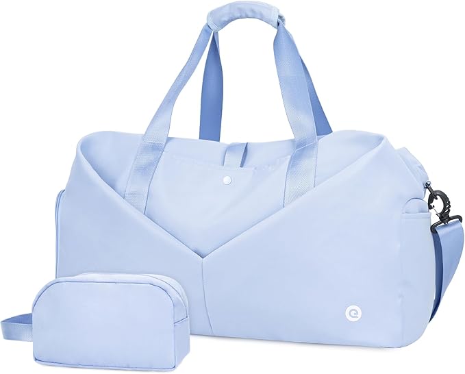 Ceneda 20" Gym Duffel Bag with Wet Pocket Shoes Compartment Portable Overnight Weekender Bag Travel bag Yoga Bag for Women (Light Blue)