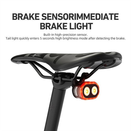 CYCLAMI Bike Tail Light, Smart Brake Sensing Bicycle Rear, Main + Sub Light Auto On/Off, 4 x 5 Modes, Ultra Bright LED Back Lights, IPX6 Waterproof, USB Rechargeable, Cycling Safety Accessories