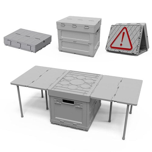 Aimisin Folding Storage Camping Box with Table,3 in 1 Lightweight Camp Storage Box with Parking Warning Sign,Portable Foldable Compartment Table for Indoor, Outdoor, Fishing, BBQ, Picnic, Gray