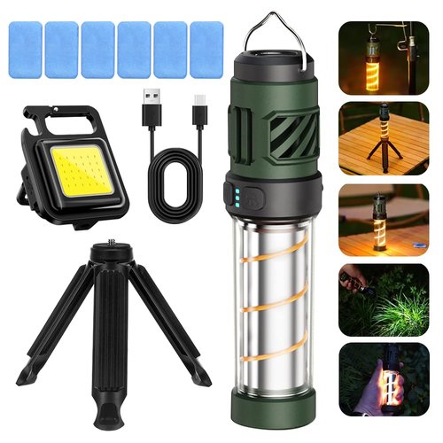 HuanQiuSensmart Rechargeable Camping Light, Two Lighting(Front Spotlight/ambience Light), 5 Light adjustments, Portable LED Tent Light with Tripod Stand, Hurricane Must Haves for Home, Outdoor,Hiking