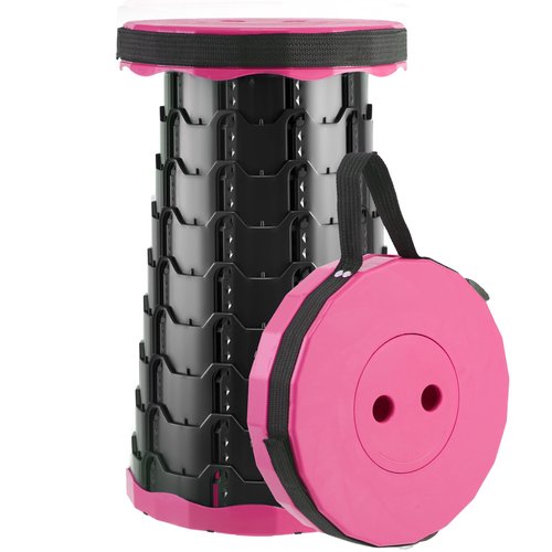 Doseno Upgraded Foldable Stool Thickened, Portable Collapsible Stool Retractable Stool for Fishing, Hiking Tours, BBQ, Parties, Outdoor Activities（Pink）