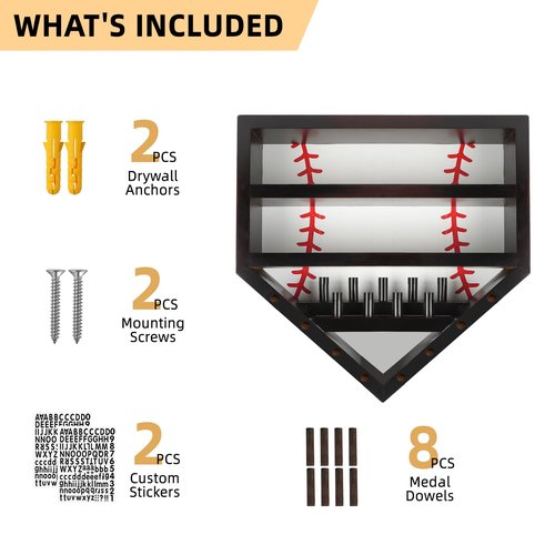 ZRINION Baseball Display Case,Wooden Baseball Ring Holder,Championship Ring Display Case,Baseball Ring Display Case,Baseball Holder Display Case for Balls,Rings,Trophies,Medals,17"×16.5"×3.5"