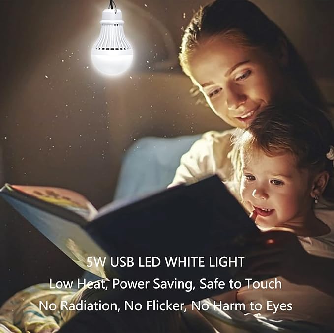 USB LED Light Bulb Camping Latern Outdoor Light with Simple Switch, Portable LED Bulb 5V 5W for Garage Warehouse Car Truck Fishing Boat Outdoor Emergency Light White Lamp 2.5m/8.2ft…