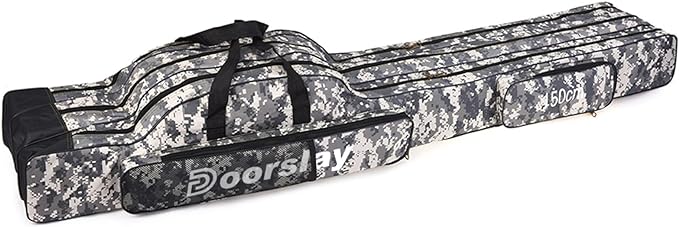 doorslay Fishing Bag Portable Folding Fishing Tackle Storage Bags Oxford Fishing Rod Case Fishing Pole Bag Carry Organizer Outdoor Waterproof for Fishing Camping Hiking Traveling