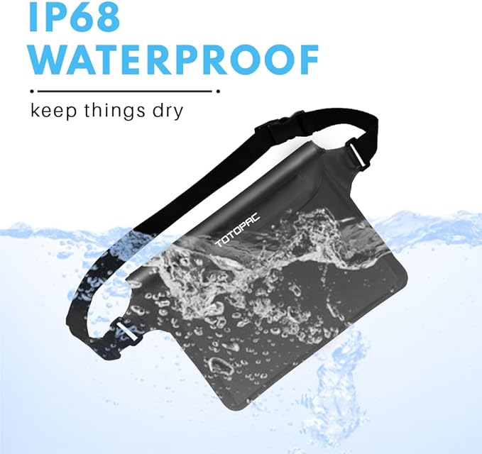 2-Pack Waterproof Fanny Pack, Phone Pouch with Waist Strap, 9x6.7 Inch Dry Bag for Phone, Cash, and Valuables – for Swimming, Kayaking, Boating, Snorkeling, and Water Sports (2, Black + Grey)