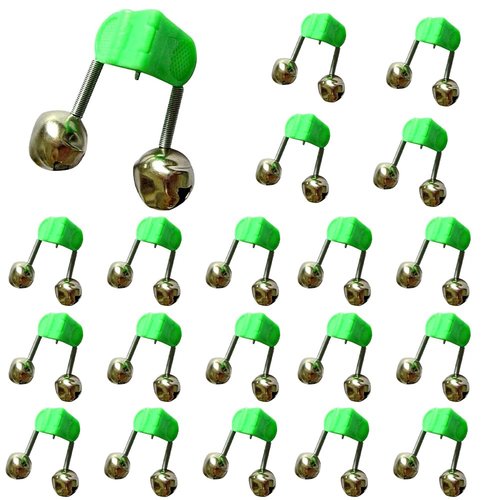 Quweiz 20Pcs Fishing Rod Alarm Bell, Dual Fishing Alarm Fishing Bells for Rods Clip, for All Kinds of Sea Rod (Green)