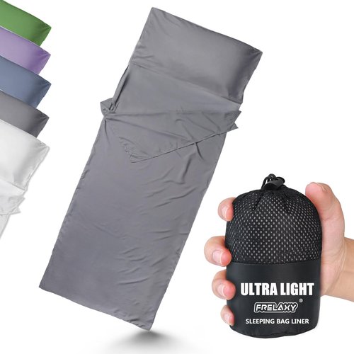 Frelaxy Ultralight Sleeping Bag Liner - Lighter & Compact, 3 Sizes Travel Sheets & Adult Sleep Sack, Comfy Breathable & Silky Soft for Backpacking, Hotel, Camping, Hostels (Gray, 27.5in x 84.6")