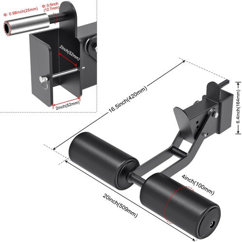Lifeswell Nordic Hamstring Curl Attachment for 2"x2" Power Rack with 1" or 1/2" Hole, 6 Height Adjustable Leg Hold Down with Leather Surface for Home Gyms