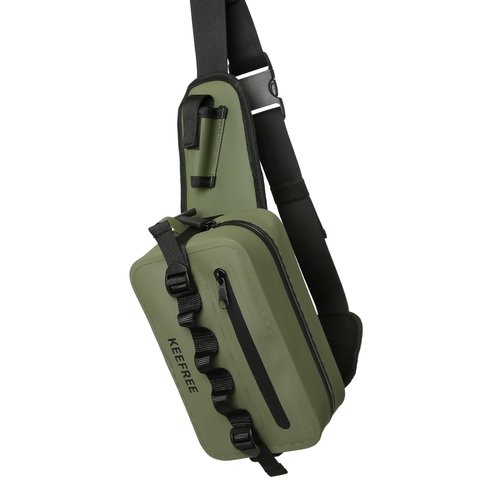 KEEFREE Waterproof Waist Bag with Fishing Rod Holder,Fishing Fanny Pack with Airtight Zipper Closure Multi-functional Lightweight Tackle Bag for Fly Fishing Outdoor Sports Camping Kayaking (Green)