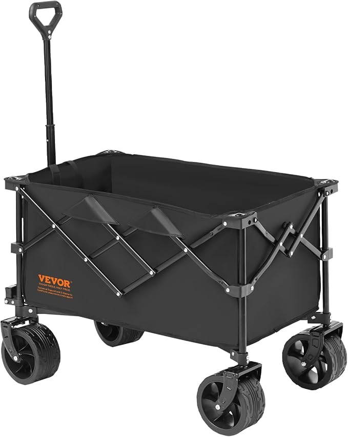 VEVOR 350LBS Collapsible Folding Outdoor Utility Wagon, 150L Heavy Duty Foldable Wagon Cart for Grocery Camping, Portable Utility Beach Wagon with Big Wheels for Garden Sports 35 x 21.3 x 42.5 in