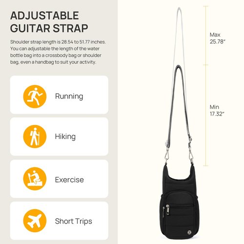 Telena Water Bottle Holder with Strap RFID Crossbody Bags for Women for Walking, Hiking, Cycling Black