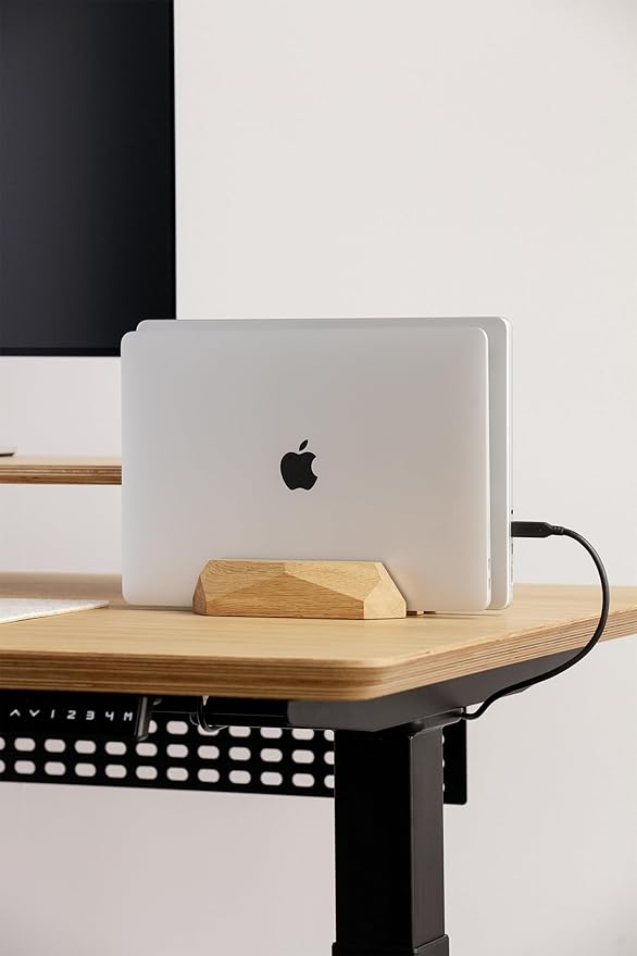 Oakywood Dual Laptop Dock, Vertical Laptop Stand Wood, Laptop Stand for Desk, Desk Organizer, Vertical Laptop Holder, Compatible with All MacBook Pro Air iPad, for 2 Device – 7,1x4,5x1,6”, Oak